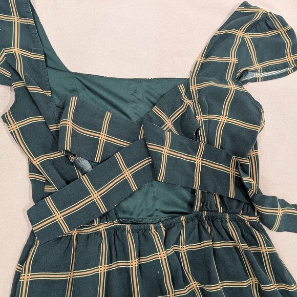 Trixxi Hunter Green Plaid Dress with Open Back - Women's sz M - Picture 7 of 11